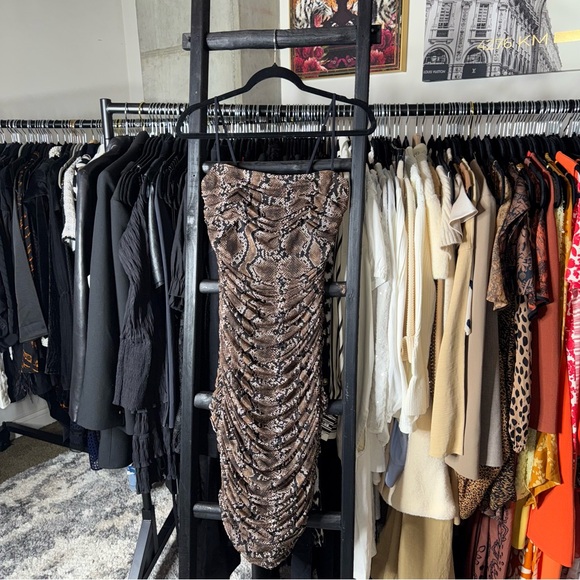 Babaton Snake Print Mesh Ruched Midi Dress - Picture 4 of 10